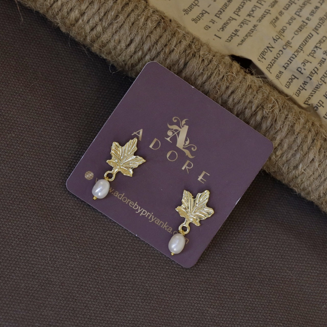 Golden Maple Leaf Pearl Earring