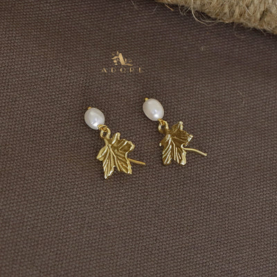 Golden Maple Leaf Pearl Earring