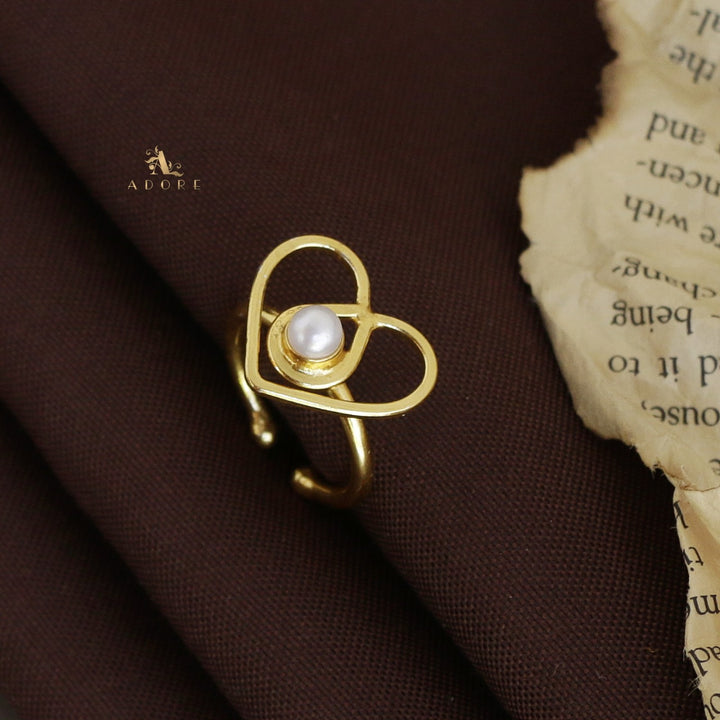 Golden Heart Pearl Ring