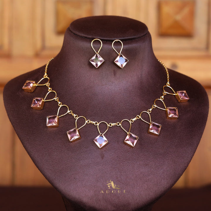 Adorn Diamond Drop Glossy Neckpiece With Earring