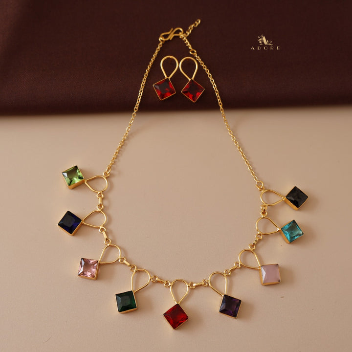 Adorn Diamond Drop Glossy Neckpiece With Earring