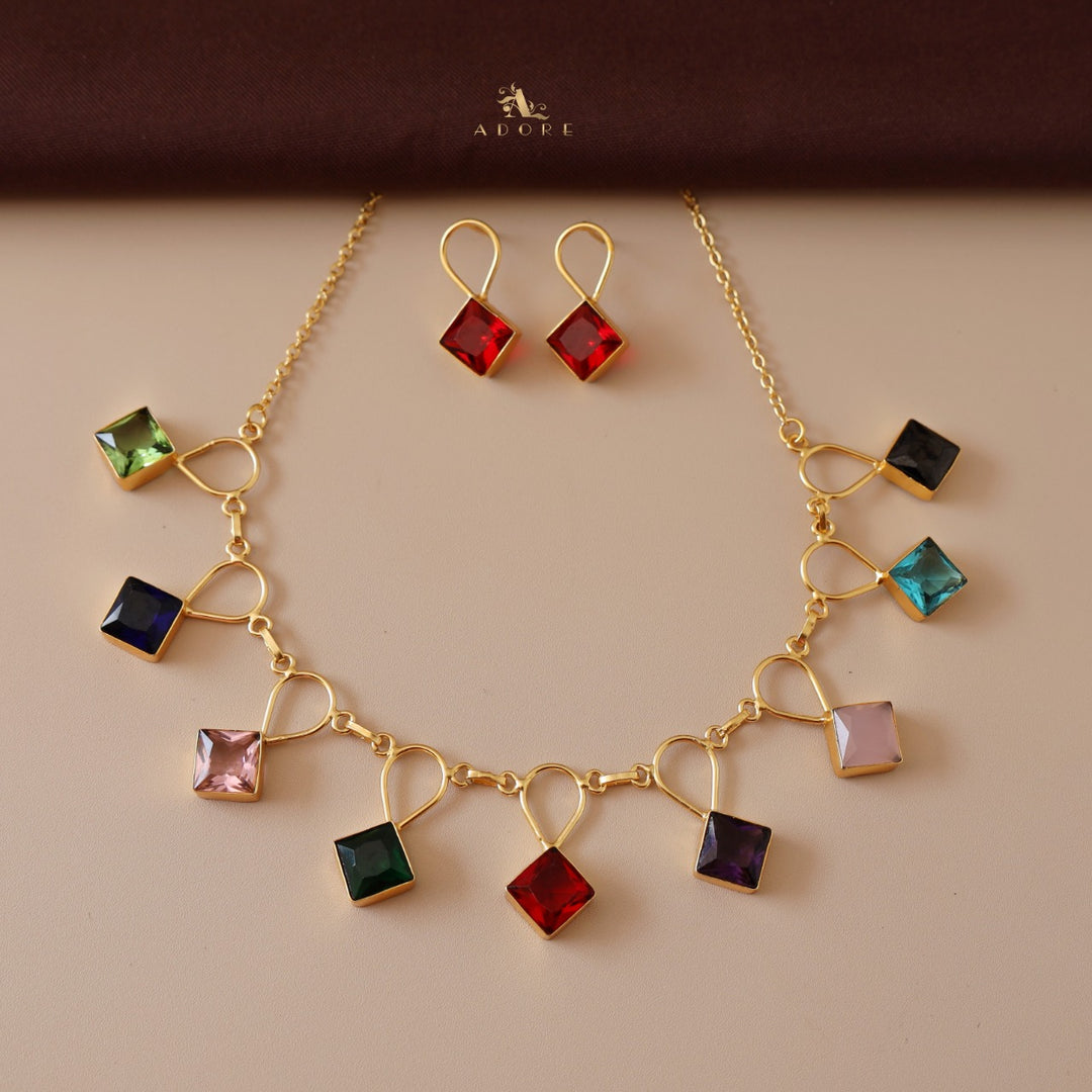 Adorn Diamond Drop Glossy Neckpiece With Earring