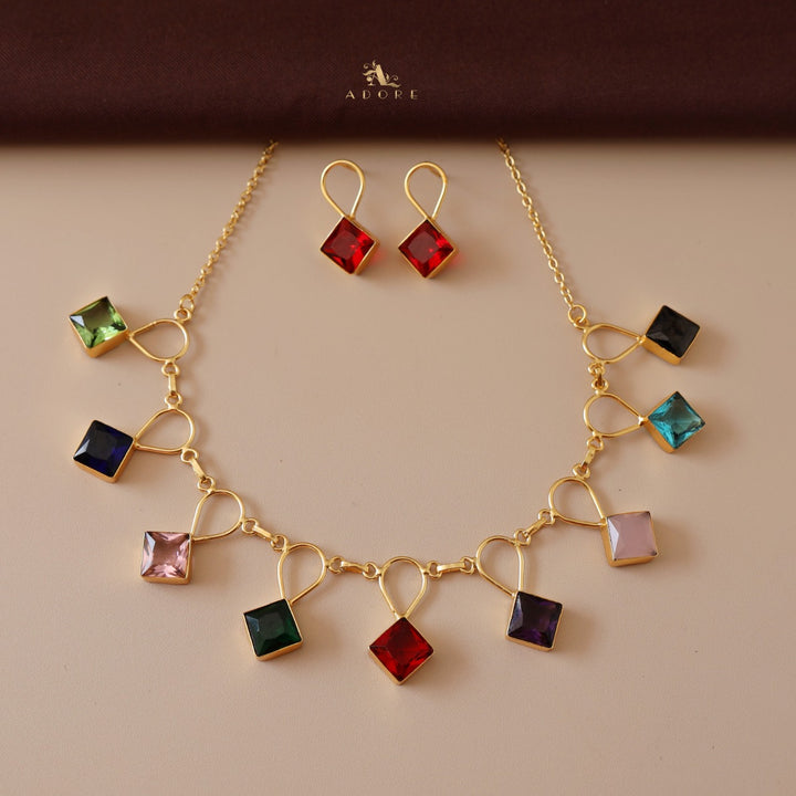 Adorn Diamond Drop Glossy Neckpiece With Earring