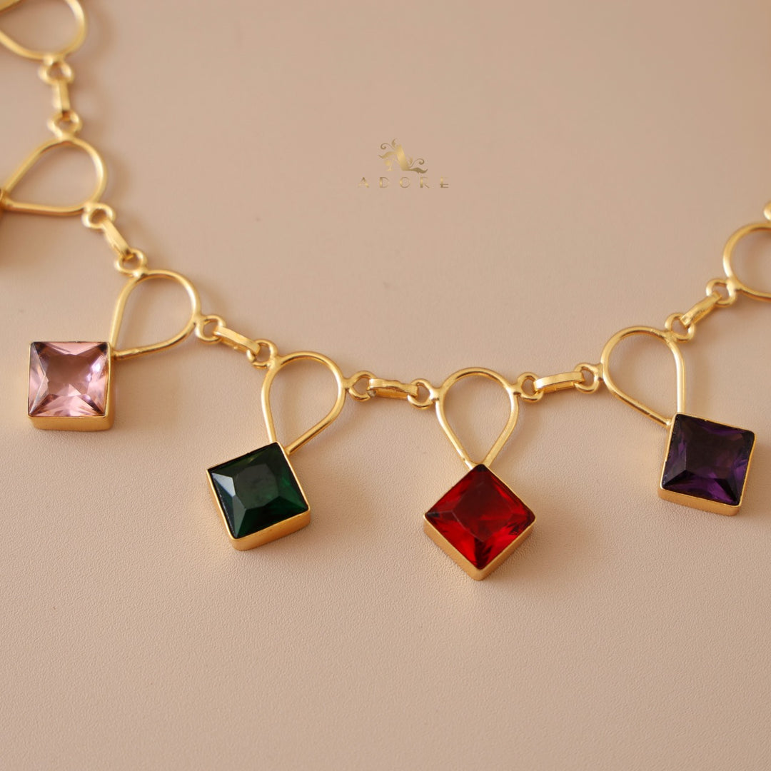 Adorn Diamond Drop Glossy Neckpiece With Earring