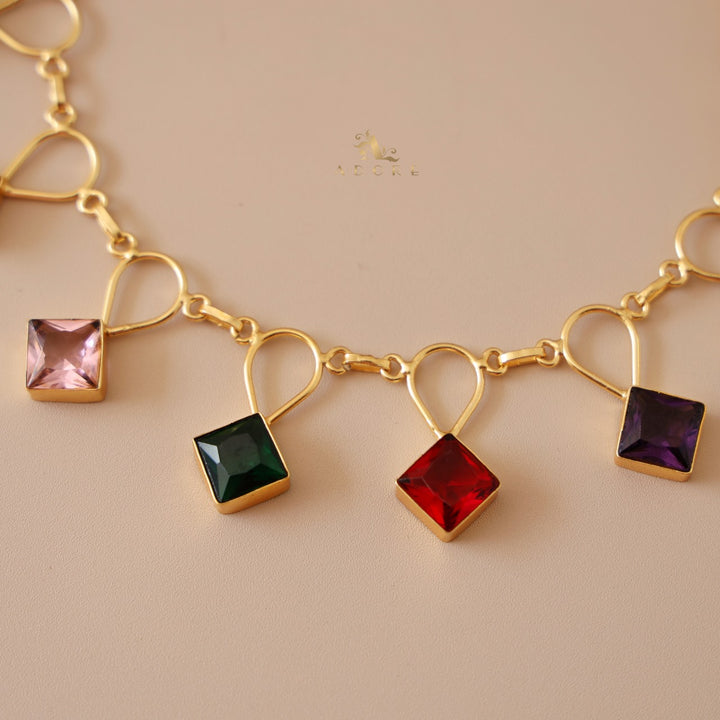Adorn Diamond Drop Glossy Neckpiece With Earring
