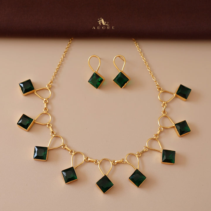Adorn Diamond Drop Glossy Neckpiece With Earring