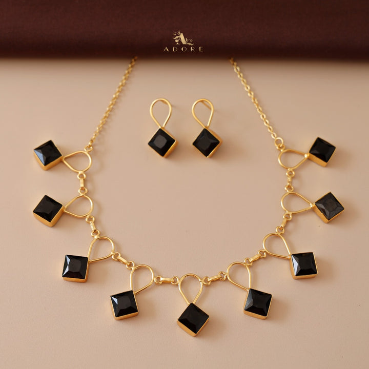 Adorn Diamond Drop Glossy Neckpiece With Earring