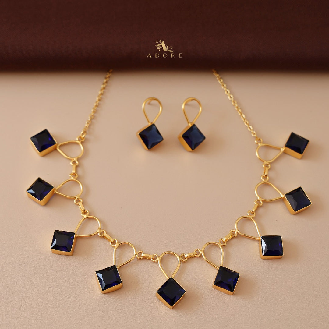 Adorn Diamond Drop Glossy Neckpiece With Earring