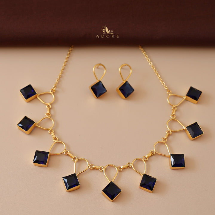Adorn Diamond Drop Glossy Neckpiece With Earring