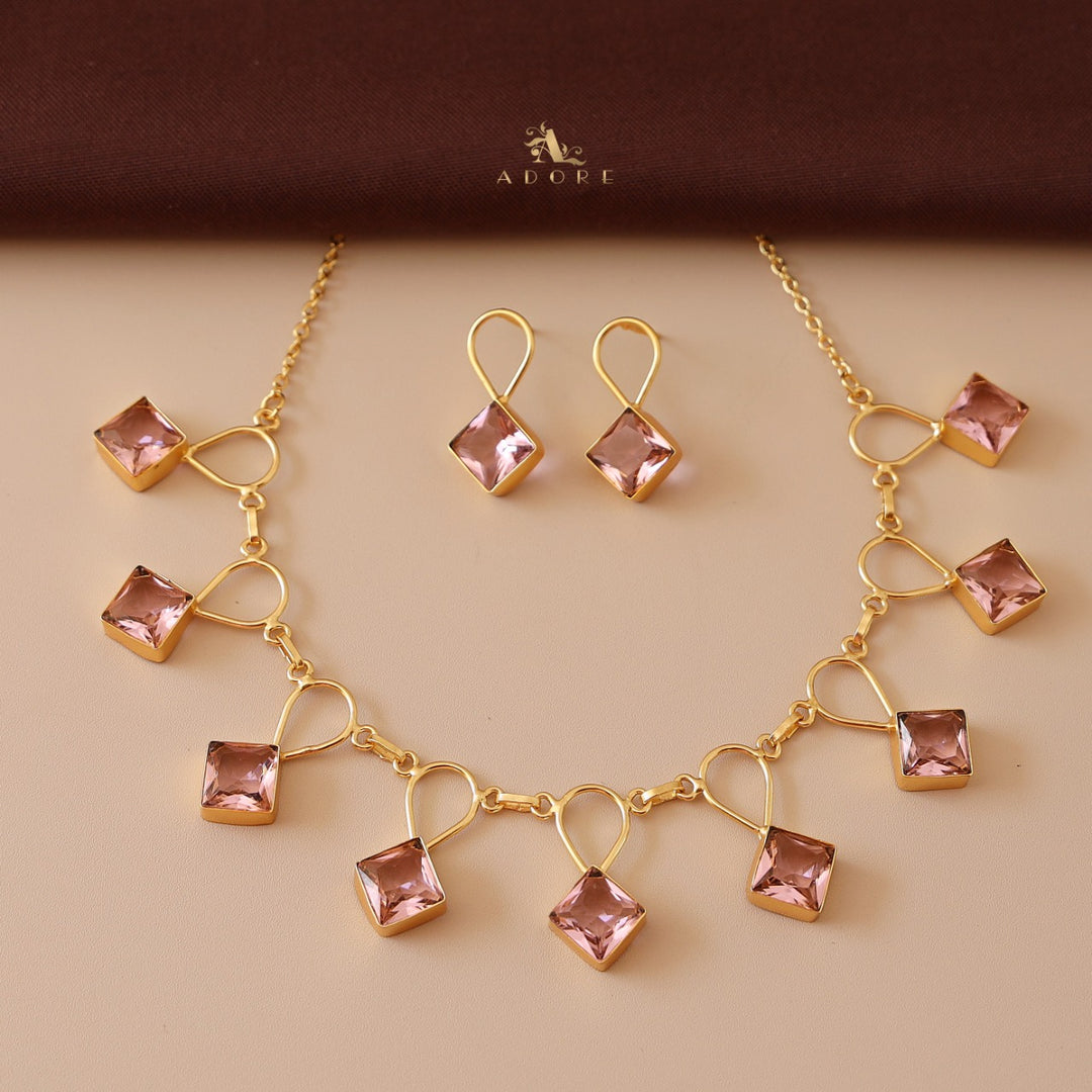 Adorn Diamond Drop Glossy Neckpiece With Earring
