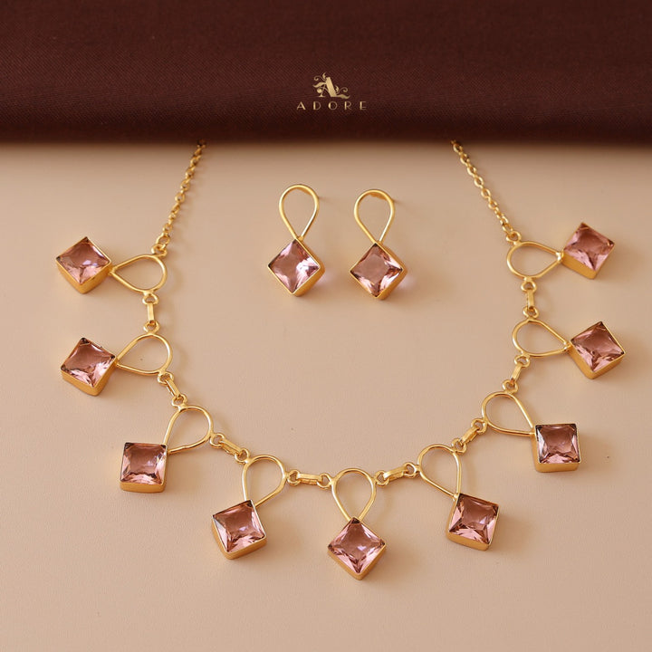 Adorn Diamond Drop Glossy Neckpiece With Earring