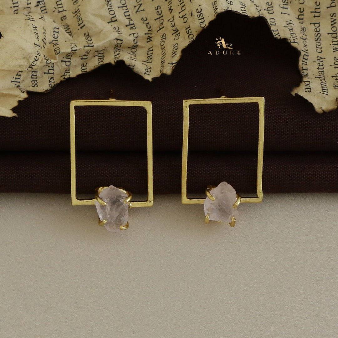 Golden Claw Rectangle Raw Stone Earring