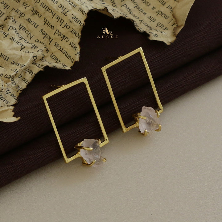 Golden Claw Rectangle Raw Stone Earring