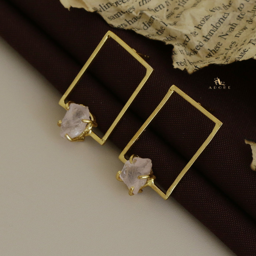 Golden Claw Rectangle Raw Stone Earring