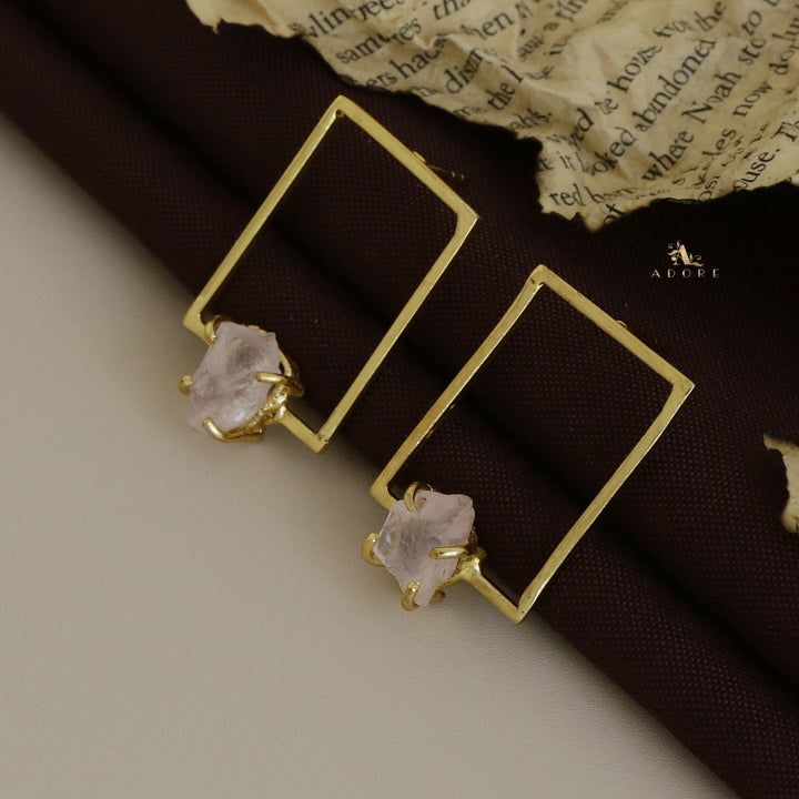 Golden Claw Rectangle Raw Stone Earring