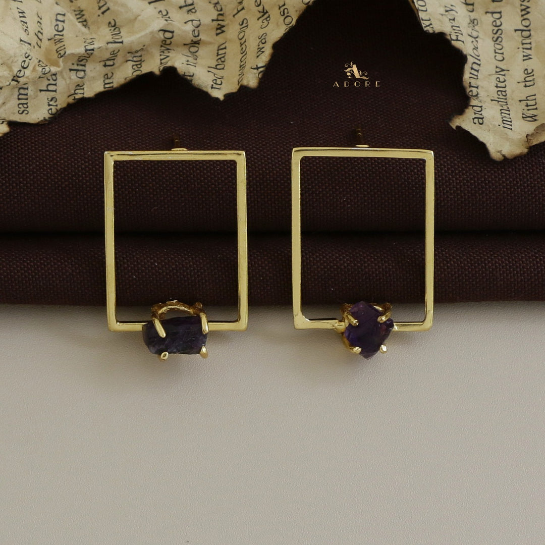 Golden Claw Rectangle Raw Stone Earring