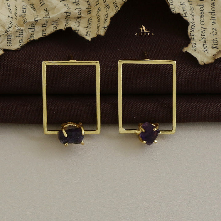 Golden Claw Rectangle Raw Stone Earring