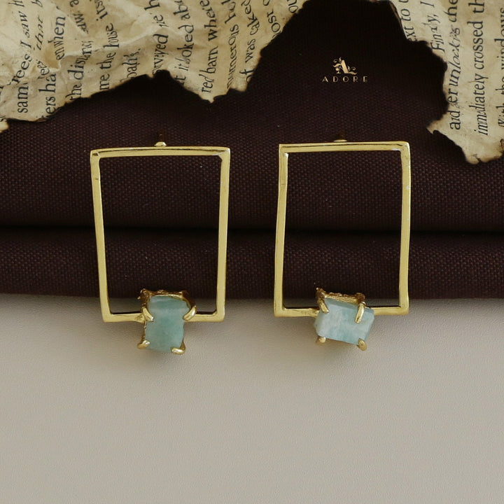 Golden Claw Rectangle Raw Stone Earring