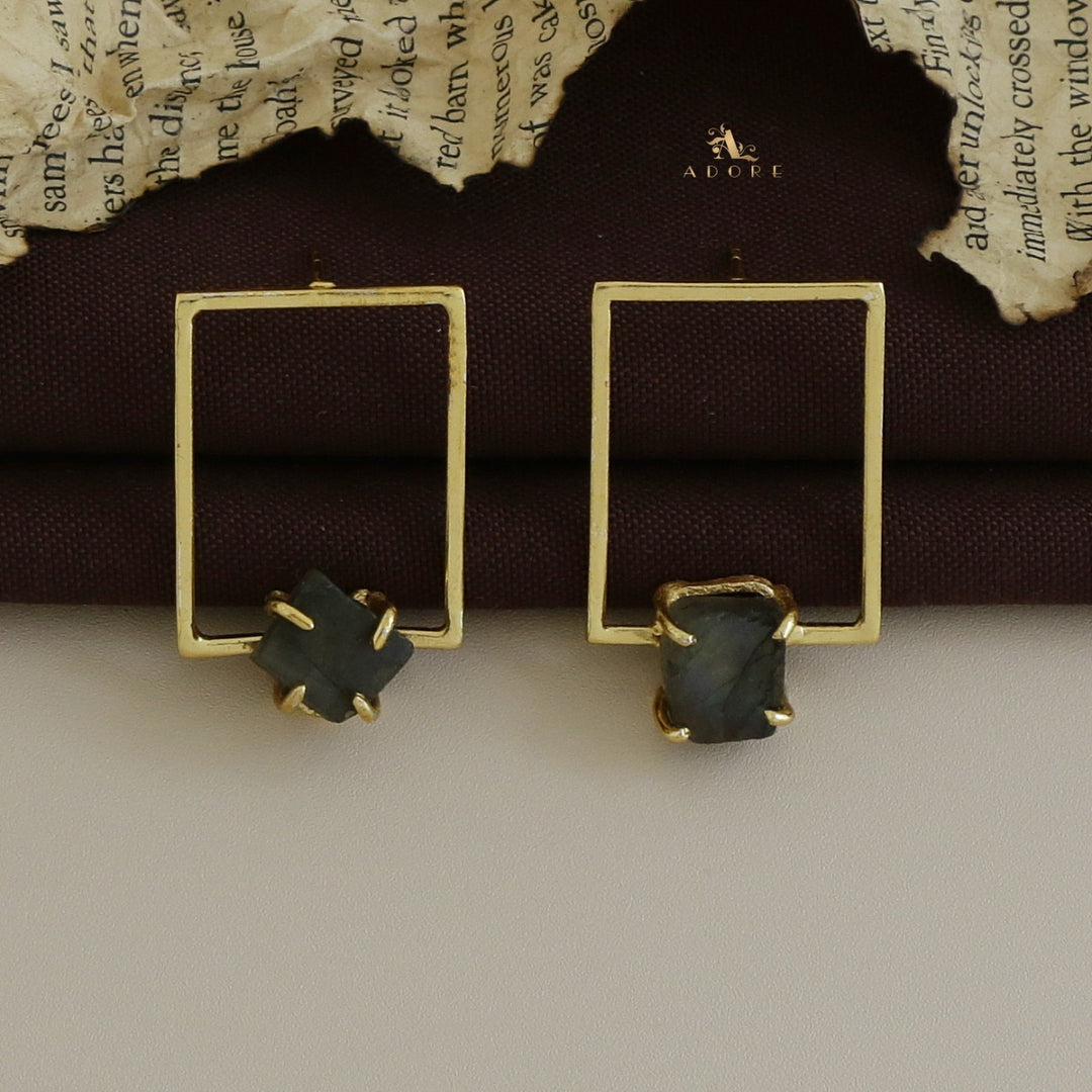 Golden Claw Rectangle Raw Stone Earring