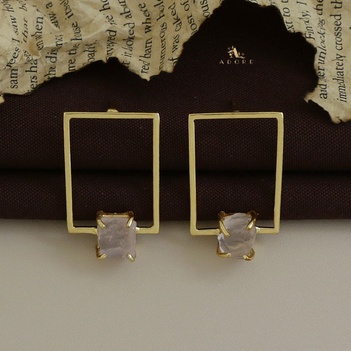 Golden Claw Rectangle Raw Stone Earring