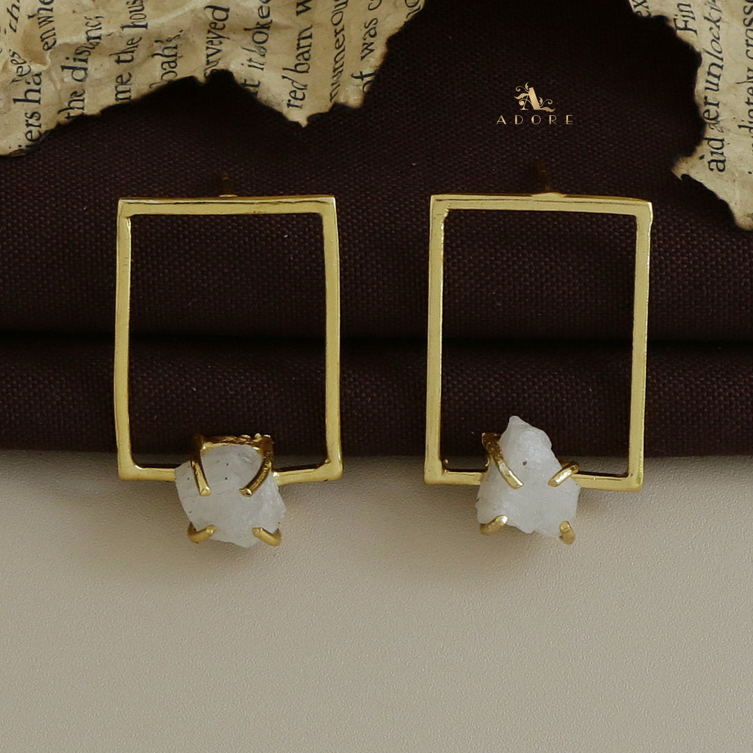 Golden Claw Rectangle Raw Stone Earring
