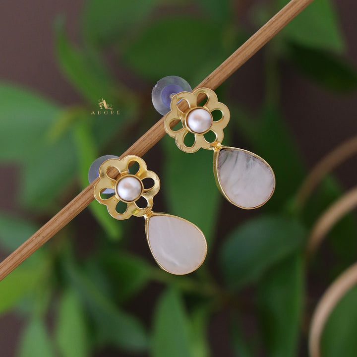 Golden Flower Pearl + MOP Drop Earring