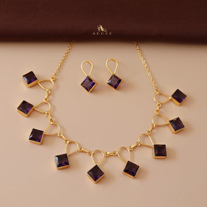 Adorn Diamond Drop Glossy Neckpiece With Earring
