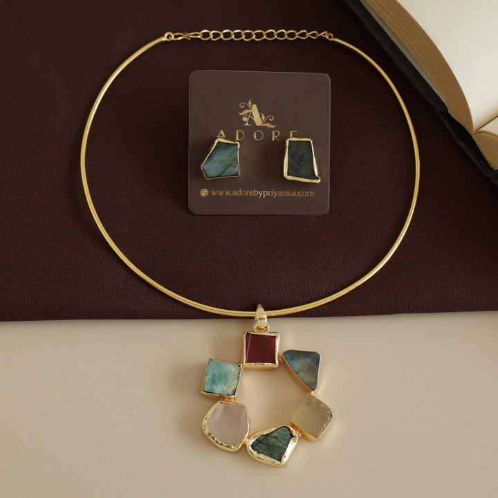 Raw Stone Golden Chakra Neck Cuff With Stud