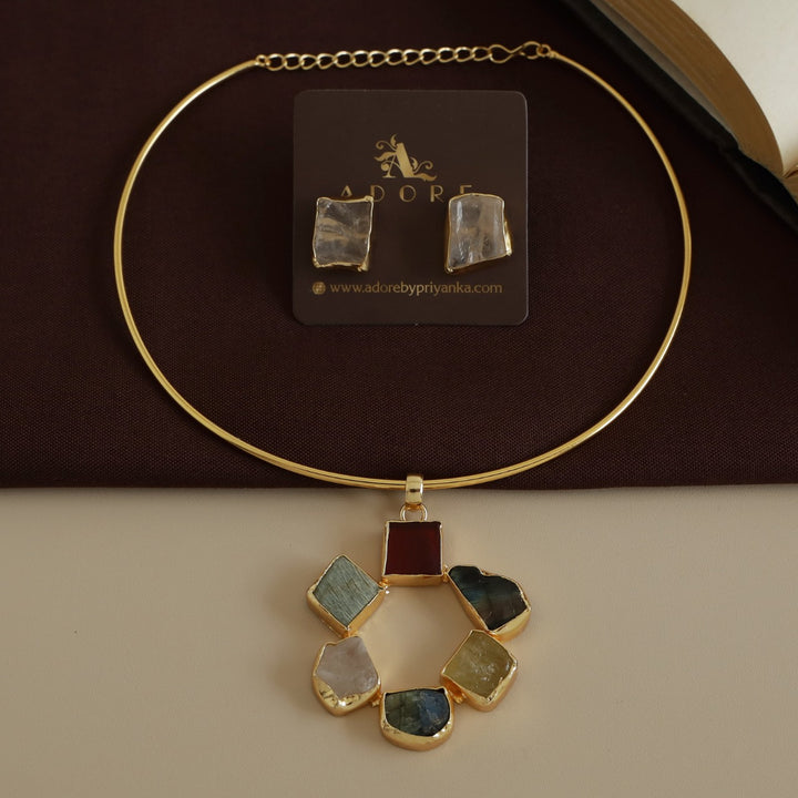 Raw Stone Golden Chakra Neck Cuff With Stud