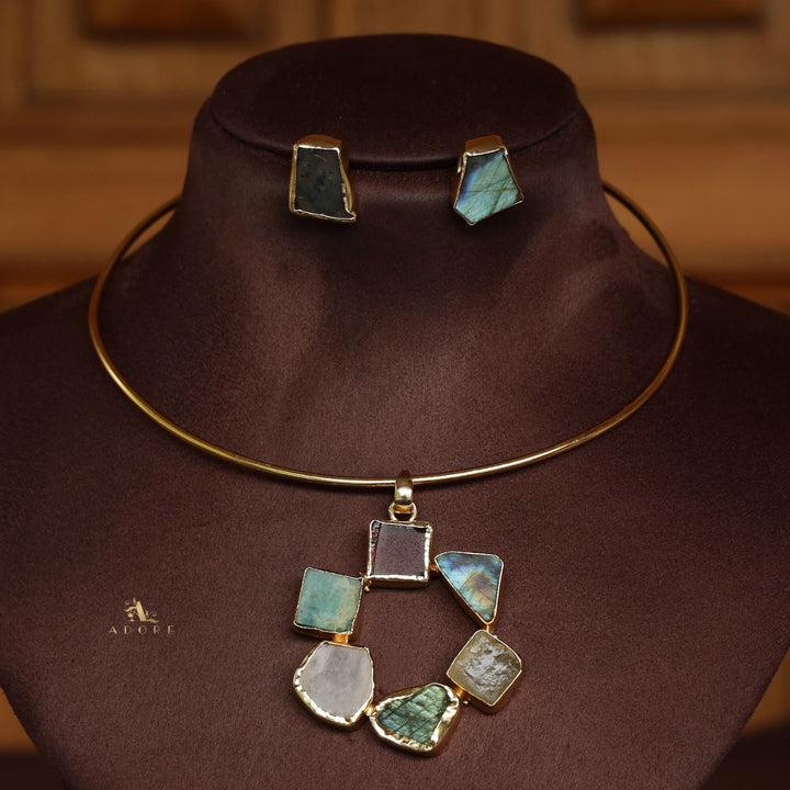 Raw Stone Golden Chakra Neck Cuff With Stud