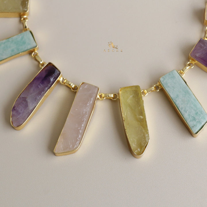 Multicolour Aanshi Raw Stone Neckpiece With Earring