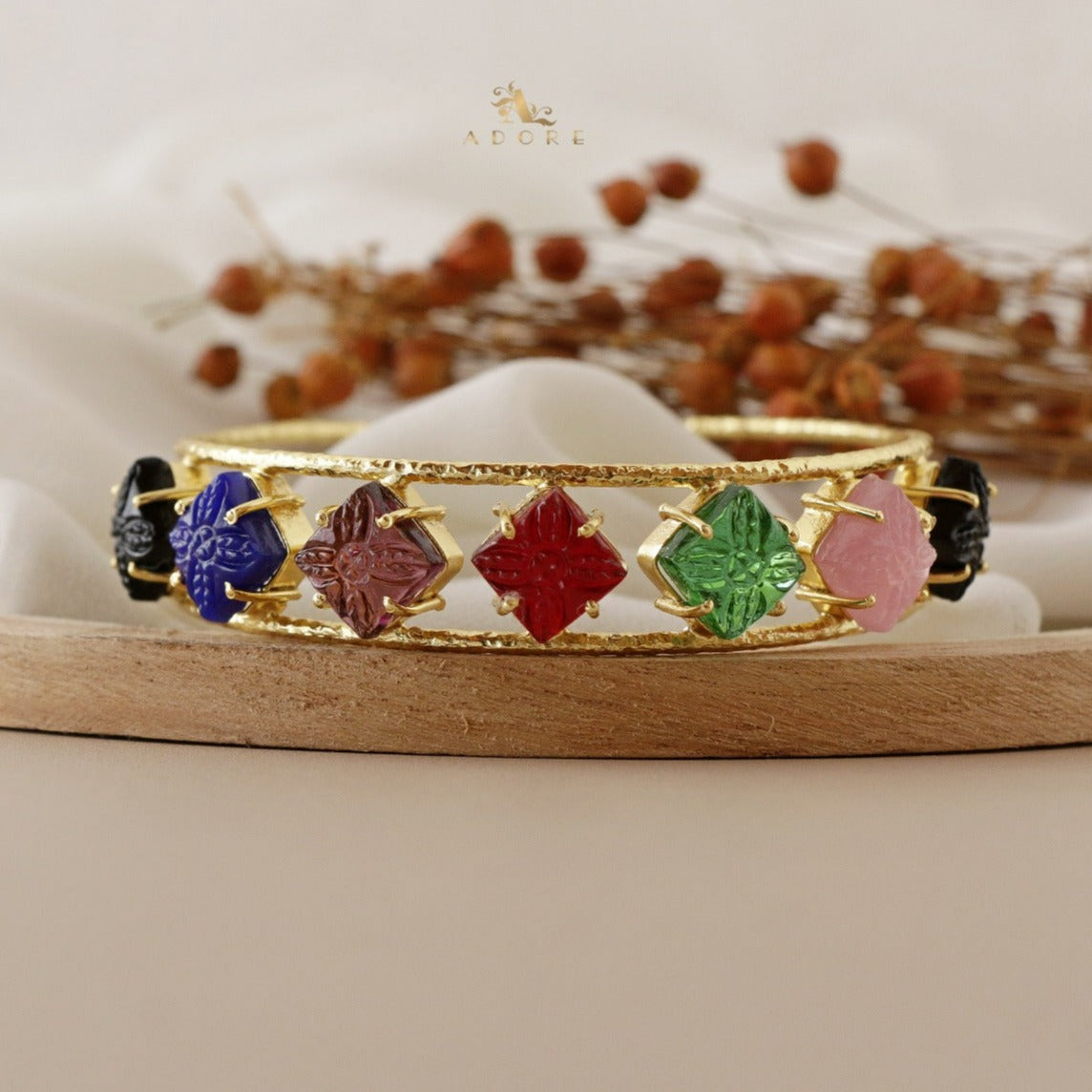 Adonai Textured Carved 7 Diamond Bangle