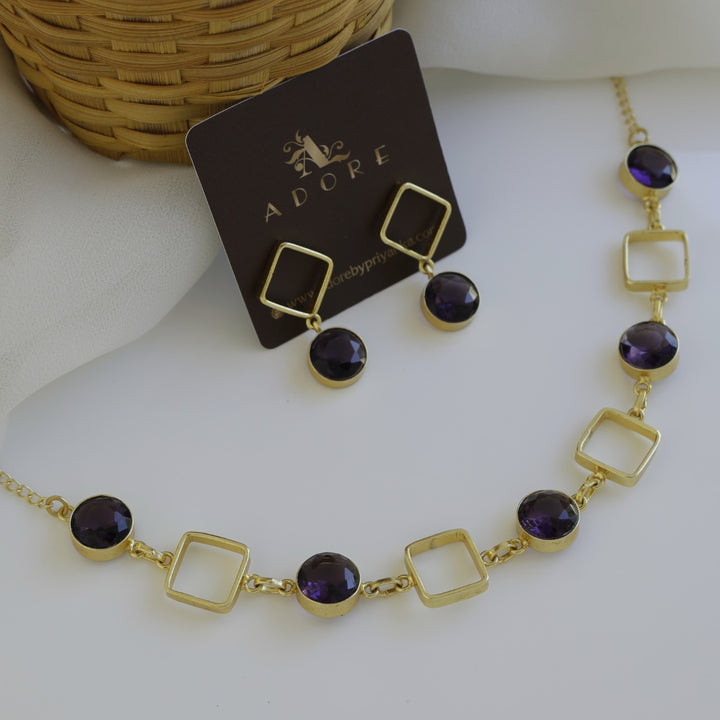 Glossy 4 Square Neckpiece With Earring