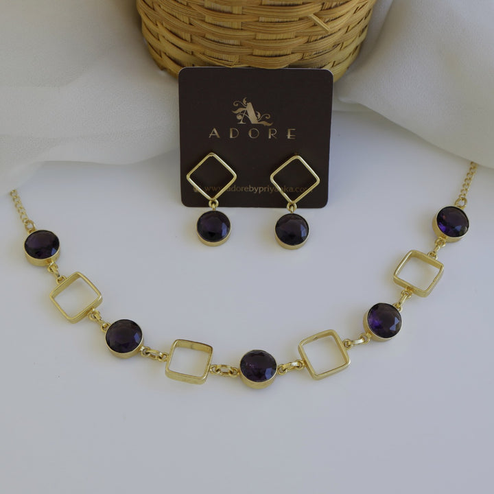 Glossy 4 Square Neckpiece With Earring
