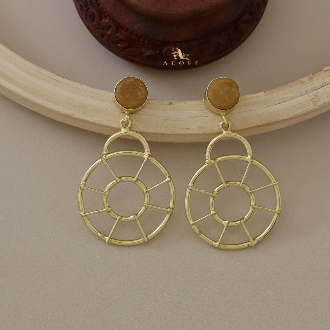 Raw Stone Golden Wheel Earring