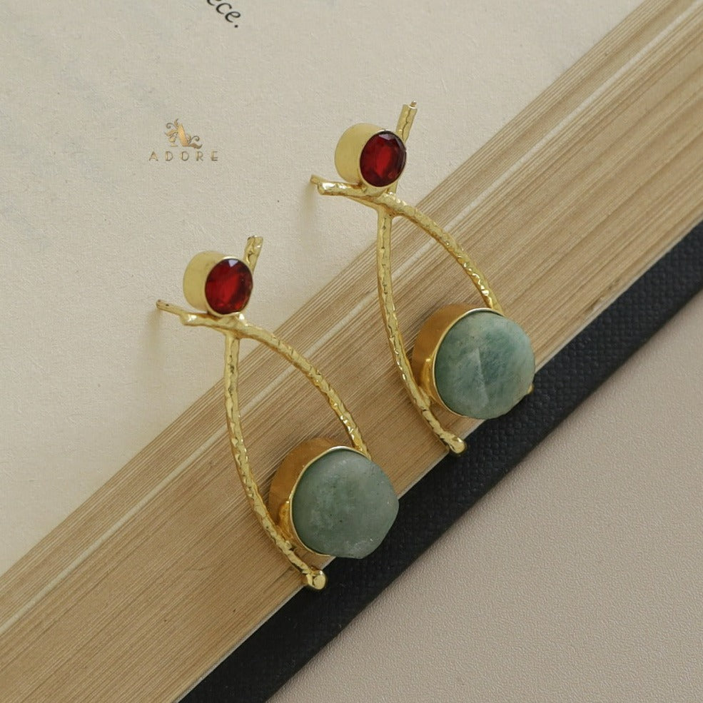 Textured Golden Fishy Raw Stone Earring