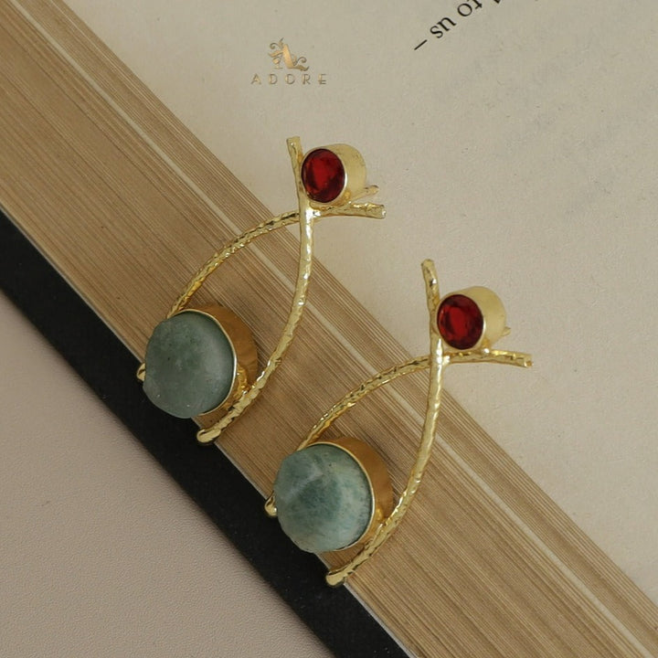 Textured Golden Fishy Raw Stone Earring