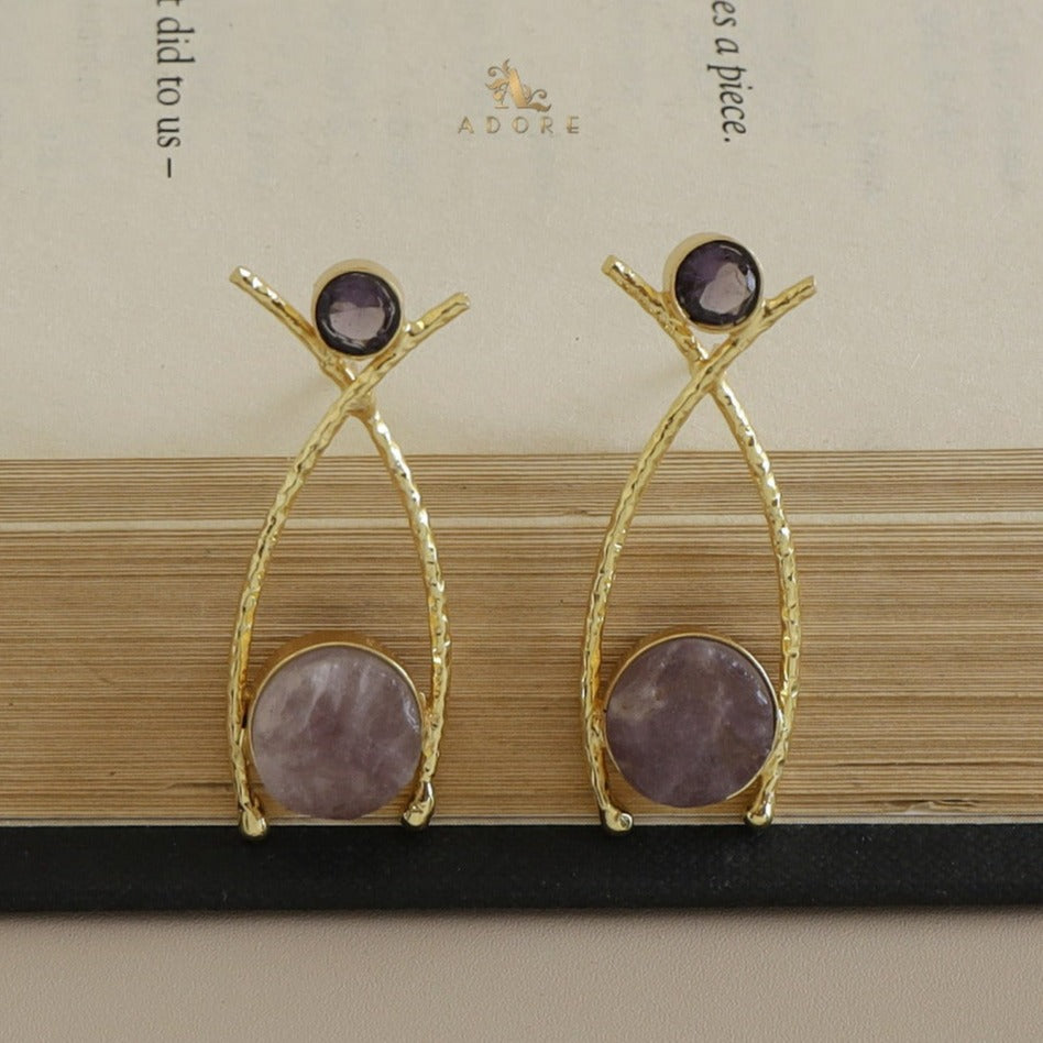 Textured Golden Fishy Raw Stone Earring