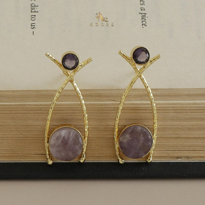 Textured Golden Fishy Raw Stone Earring