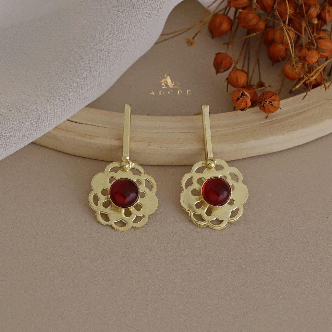 Glossy Golden Flowery Drop Earring