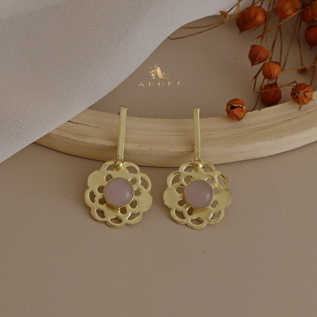 Glossy Golden Flowery Drop Earring