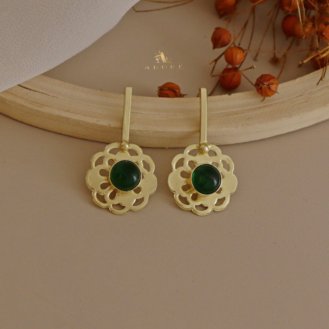 Glossy Golden Flowery Drop Earring