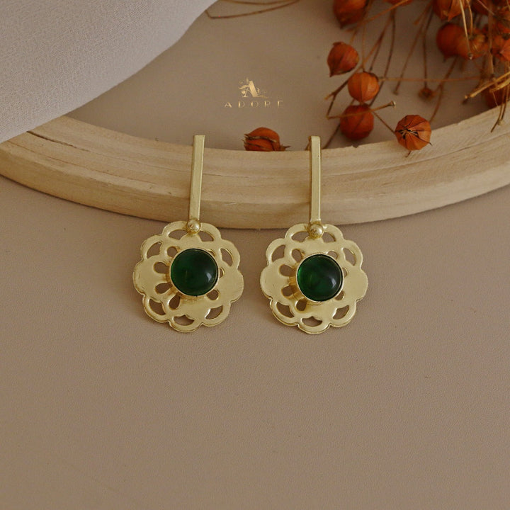 Glossy Golden Flowery Drop Earring