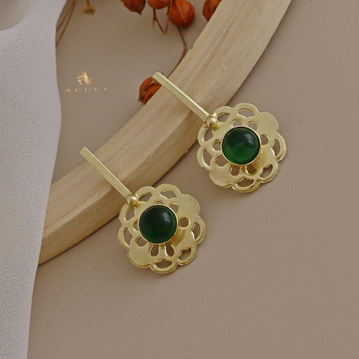 Glossy Golden Flowery Drop Earring