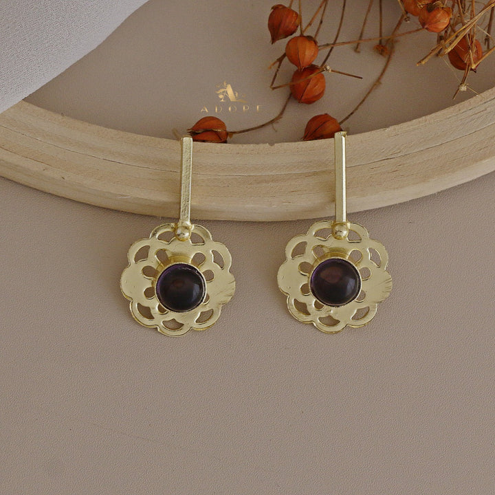 Glossy Golden Flowery Drop Earring