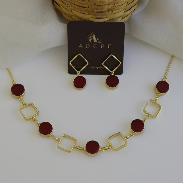 Raw Stone 4 Square Neckpiece With Earring