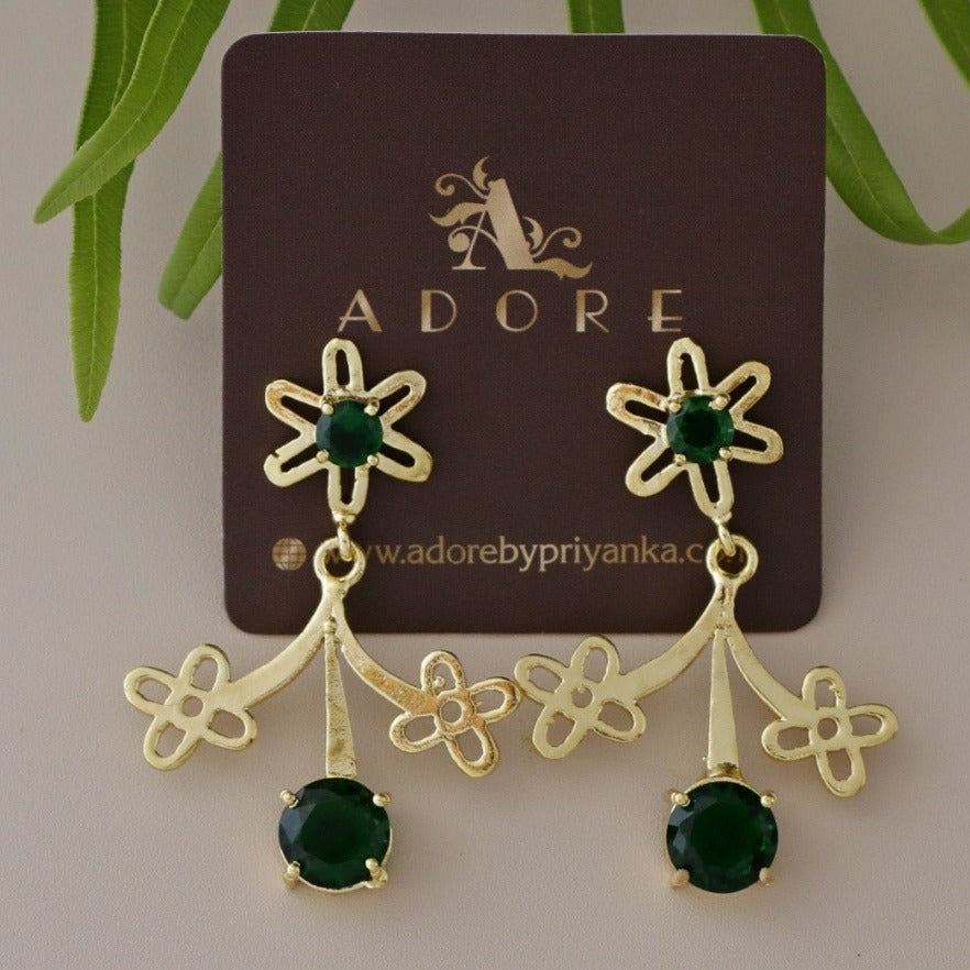 Modern Oxidized Silver Flower Earrings Stylish Green Stone Studs at Rs  383/pair in Jaipur