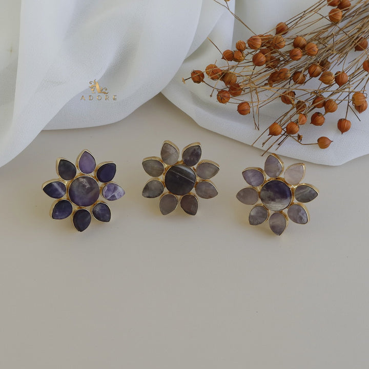 8 Petal Raw Stone Ring (Colour Option)