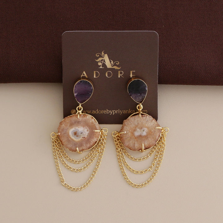 Raw Stone + Agate Tri Swing Claw Earring