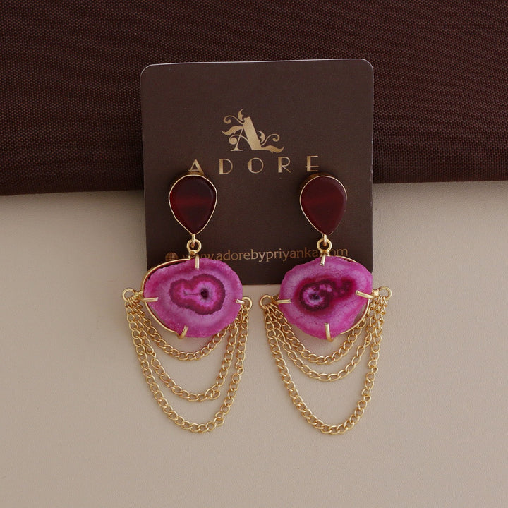Raw Stone + Agate Tri Swing Claw Earring